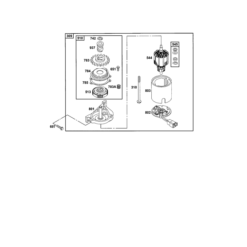 Starter Motor Diagram and Parts List for 12C800TO12C899  Briggs and Stratton Engine